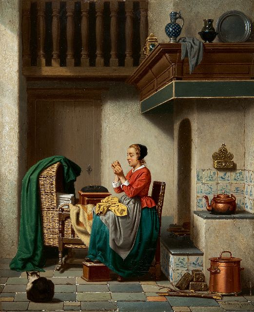 Carel Jozeph Grips | Die Flickwäsche, Öl auf Tafel, 36,0 x 29,3 cm, Unterzeichnet r.u. und datiert 1864