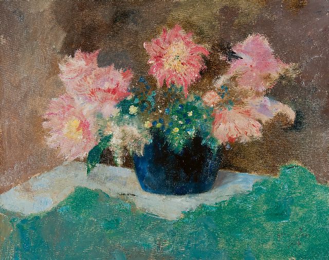 Germ de Jong | Dahlien in blauer Vase, Öl auf Leinwand, 65,7 x 81,2 cm, Unterzeichnet r.u. und datiert 1936