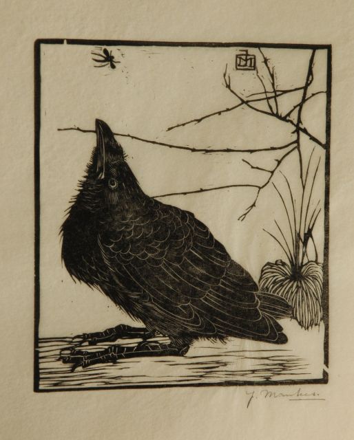 Jan Mankes | A crow watching a mosquito, Holzstich auf japanischem Papier, 11,8 x 10,2 cm, signed w mon in the block and l.r. in full (in pencil und executed in 1918