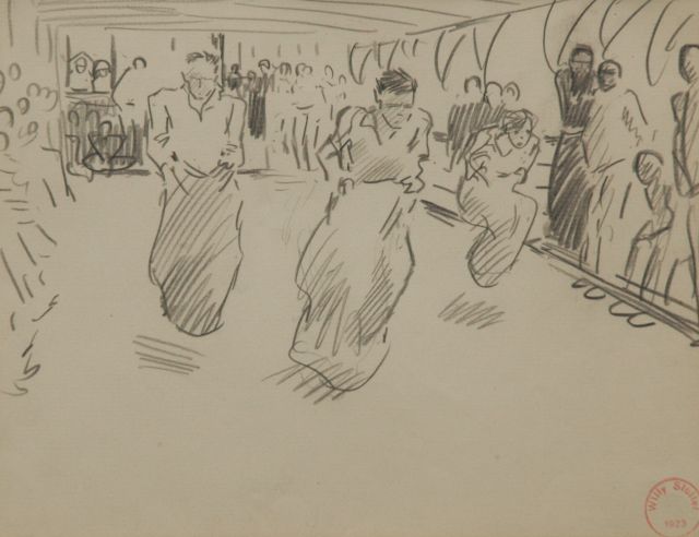 Willy Sluiter | A sack race on deck, Bleistift auf Papier, 17,3 x 21,7 cm, signed l.r. and on the reverse with the artist's stamp und dated 1923