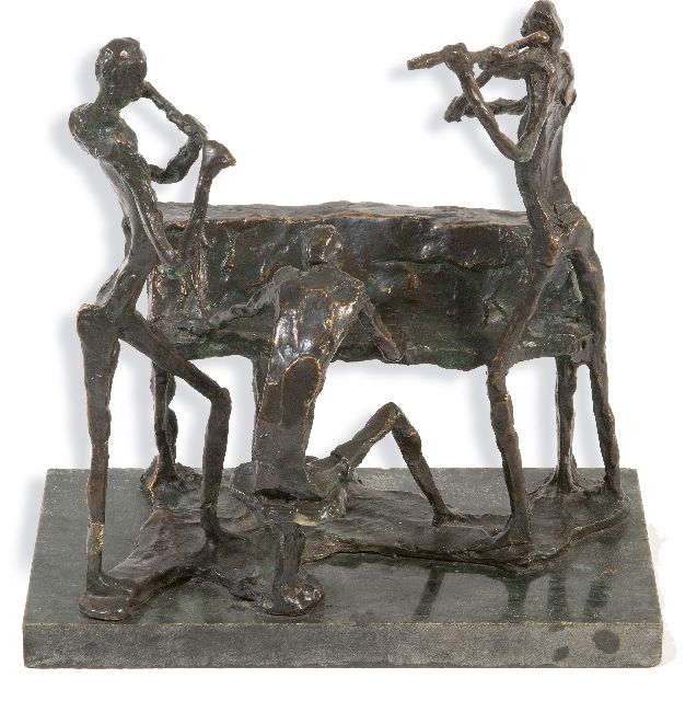 Bakker W.F.  | Kleines Konzert, Bronze 21,0 x 21,1 cm, Unterzeichnet auf bronzener Basis mit Initialen