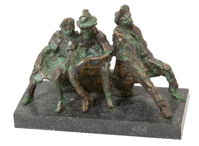 Jits Bakker | Drei Alte auf einer Bank, Bronze, 11,5 x 18,1 cm, Unterzeichnet auf Hinterseite der Bank