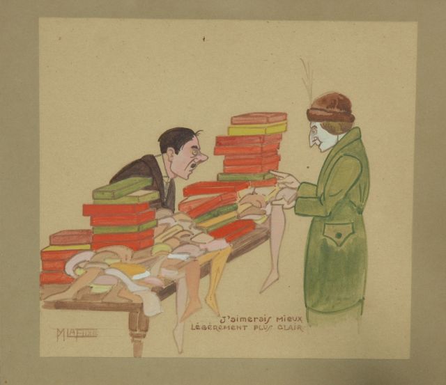 M. la Flize | The demanding client: 'I would like them lighter', Aquarell und Gouache auf Papier auf Pappe, 19,8 x 21,8 cm, signed l.l.