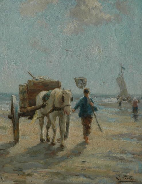 Pieters E.  | A fisherman at the beach, Katwijk, Öl auf Holz 40,0 x 31,2 cm, signed l.r.