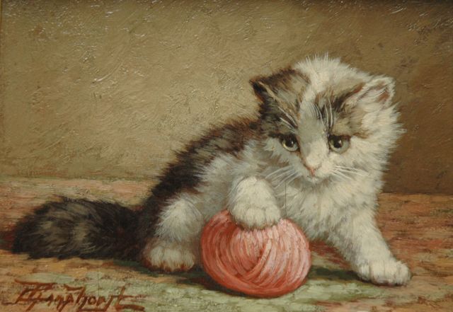 Cornelis Raaphorst | Kitten with ball of wool, Öl auf Holz, 13,5 x 18,4 cm, signed l.l.
