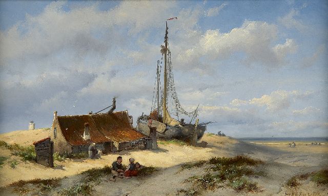 Jan H.B. Koekkoek | Playing children in the dunes, Öl auf Holz, 24,2 x 41,0 cm, signed l.r.