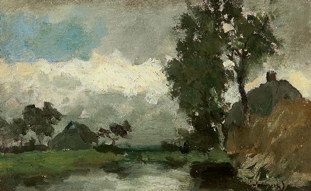 Jan Hendrik Weissenbruch | A polder landscape between showers, Öl auf Leinwand auf Holz, 15,8 x 25,2 cm, signed l.r.
