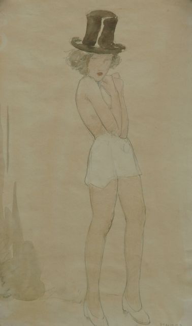 Kloos C.  | Nacktes Mädchen im steifen Hut mit weissem Röckchen, Bleistift und Aquarell auf Papier 30,7 x 17,9 cm, Unterzeichnet r.u. und zu datieren 15-10-1941