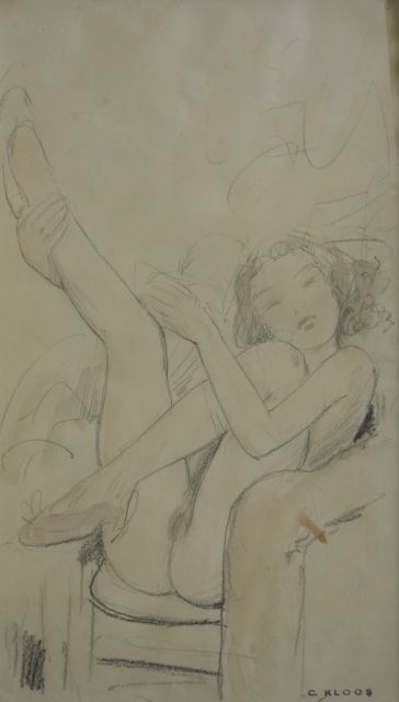 Cornelis Kloos | Nude with uplifted legs, Bleistift und Aquarell auf Papier, 30,8 x 17,8 cm, signed l.r. with artist's stamp und executed on 4-2-41