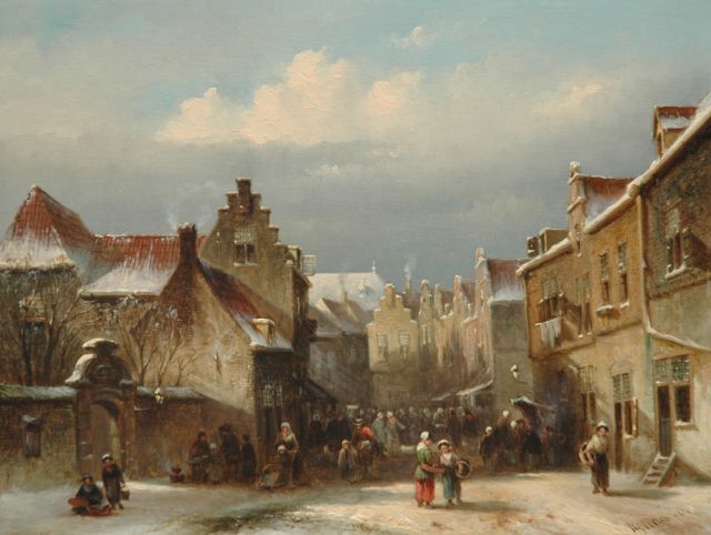 Petrus Gerardus Vertin | A market in winter, Öl auf Holz, 23,1 x 30,2 cm, signed l.r. und dated '54