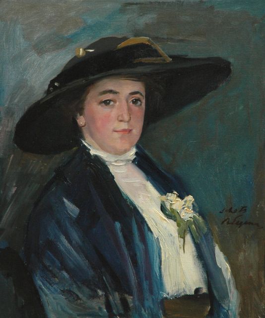 Baruch Lopes de Leao Laguna | Lady with a hat, Öl auf Leinwand, 54,4 x 46,0 cm, signed c.r.