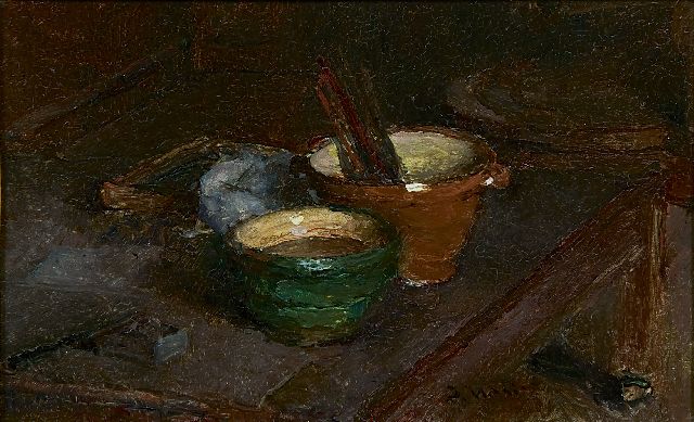 Jacob Maris | A still life with pottery, Öl auf Tafel, 13,0 x 20,6 cm, signed c.r.