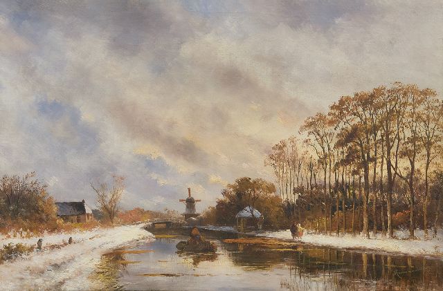 Albert Jurardus van Prooijen | Winterliche Fahrt mit kleinem Boot, Öl auf Leinwand, 43,2 x 65,4 cm, Unterzeichnet r.u. signiert 'Kruseman van Elten'