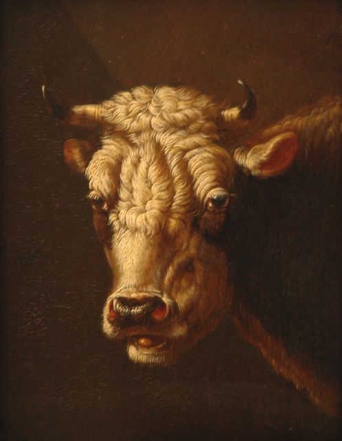 Albertus Verhoesen | Portrait of a cow, Öl auf Holz, 17,5 x 13,1 cm