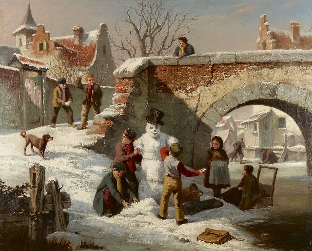 Jan Walraven | Der Schneemann, Öl auf Leinwand  auf Holzfaser, 72,3 x 90,2 cm, Unterzeichnet l.u.