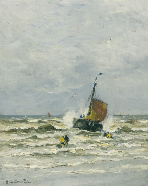 Morgenstjerne Munthe | Fishing ships setting out, Öl auf Holzfaser, 40,0 x 32,0 cm, signed l.l.