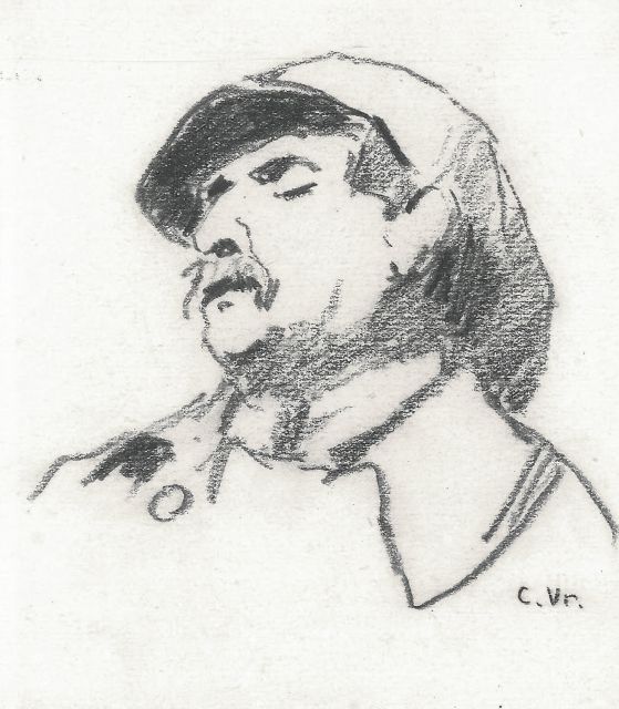 Cornelis Vreedenburgh | Schlafender  Soldat, Schwarze Kreide auf Papier, 12,2 x 10,7 cm, Unterzeichnet r.u. mit Initialen