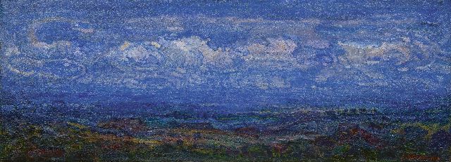Herman Gouwe | Landscape under blue sky (Limburg), Öl auf Leinwand, 47,2 x 127,3 cm, signed l.r. und dated 1919