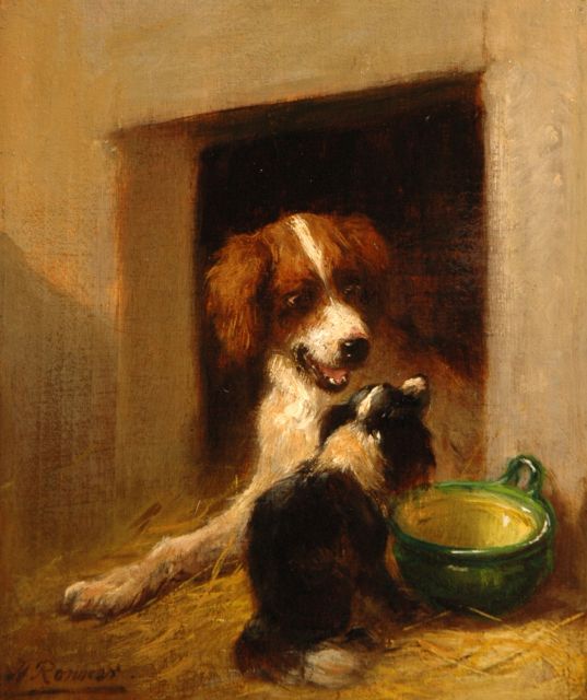 Henriette Ronner | The visitor, Öl auf Holz, 17,4 x 14,7 cm, signed l.l.