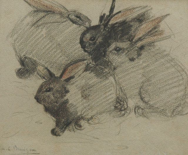 Greta Bruigom | Four rabbits, Kreide auf Papier, 24,1 x 29,0 cm, signed l.l.