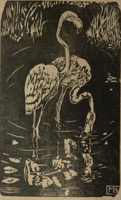 Bruigom M.C.  | Zwei Flamingos, Litho 49,0 x 32,4 cm, Unterzeichnet r.u. im Stein mit Monogramm und r.u. geschrieben