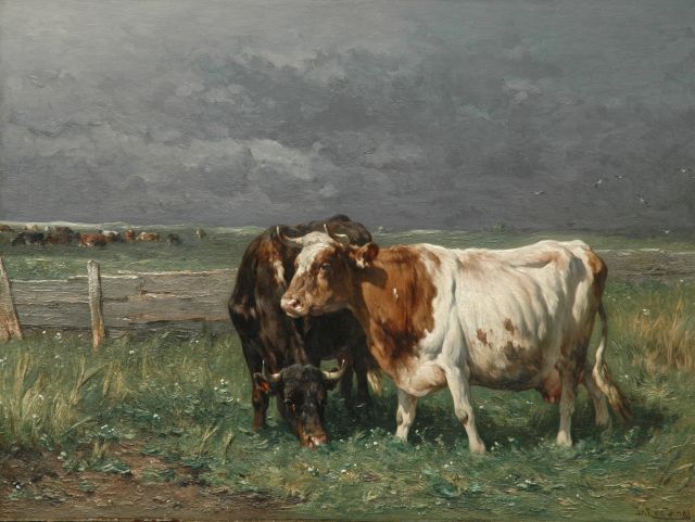 Jan de Haas | Cattle in a meadow, Öl auf Holz, 74,5 x 100,2 cm, signed l.r.
