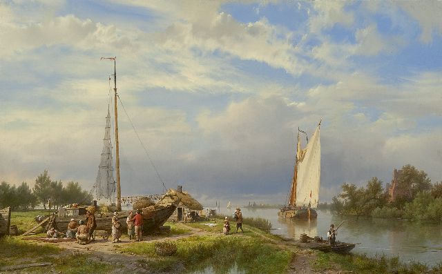 Hermanus Koekkoek | Am Fluss an einem Sommertag, Öl auf Leinwand, 36,8 x 58,0 cm, Unterzeichnet l.u.
