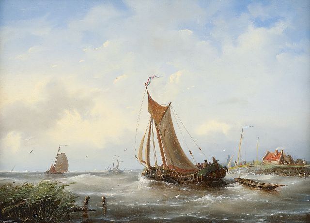 Nicolaas Riegen | Ausfahrende Fischerboote, Öl auf Holz, 30,0 x 41,7 cm, Unterzeichnet l.u. ( unklar)