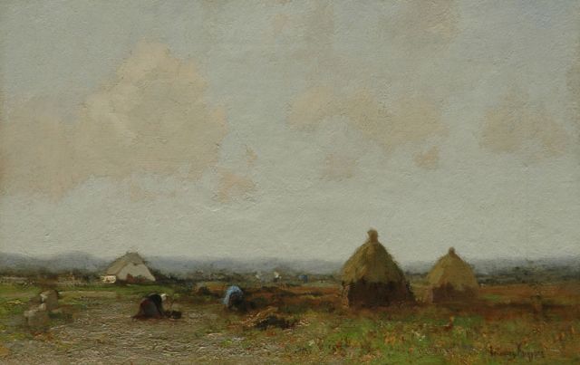 Cornelis Kuijpers | Landscape with farmers, Öl auf Leinwand, 28,2 x 43,9 cm, signed l.r.