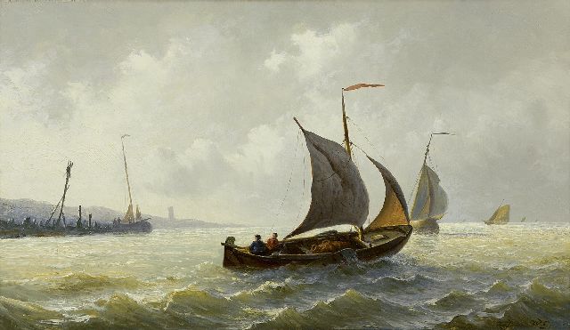 Willem Gruijter jr. | Segelschiffe auf unruhigem Wasser, Öl auf Holz, 29,9 x 50,1 cm, Unterzeichnet r.u. mit Initialen und verso mit vollem Namen und Im Verso datiert 1878