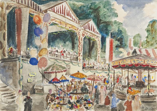 Bloos R.W.  | The fair, Bleistift und Aquarell auf Papier 24,3 x 33,1 cm, signed l.r. und l.r. dated (indistinctly, in pencil) 1950