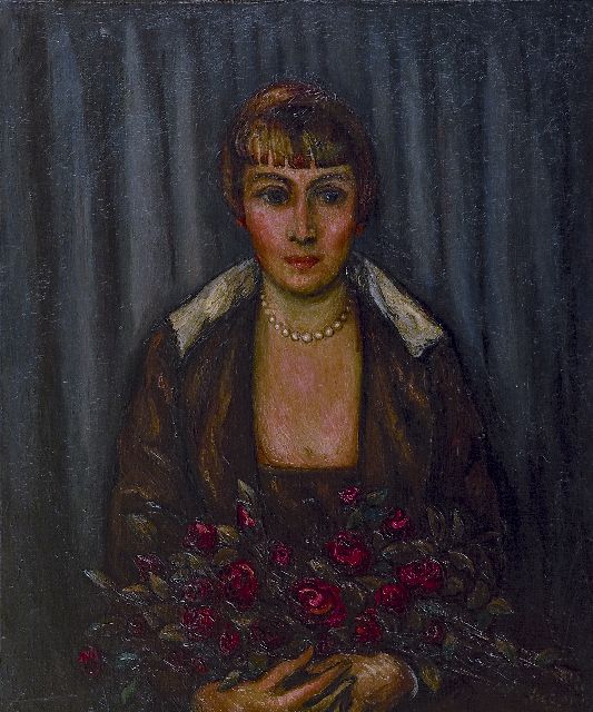 Matthieu Wiegman | Frau mit Rosenstrauss, Öl auf Leinwand, 65,2 x 54,2 cm, Unterzeichnet r.u. und datiert 'Paris '20'