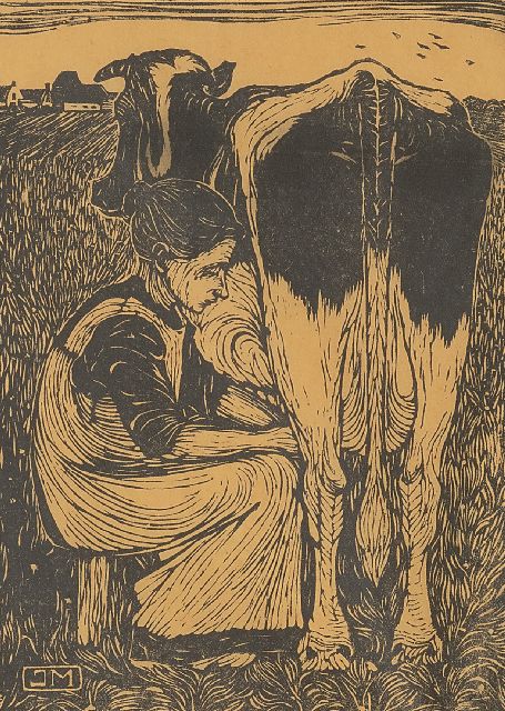 Jan Mankes | Kuhmelkerin, Holzstich auf Papier, 19,2 x 14,2 cm, Unterzeichnet im Stock monogrammiert r.u. in vollem Namen und u. und zu datieren 1914