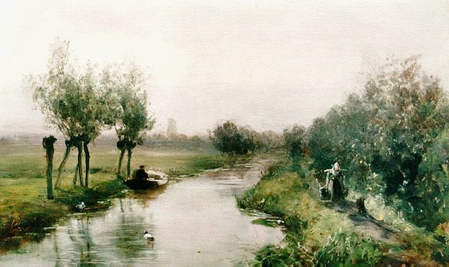 Destrée J.J.  | A polder landscape, Öl auf Holz 28,8 x 43,8 cm, signed l.r. und dated 1878