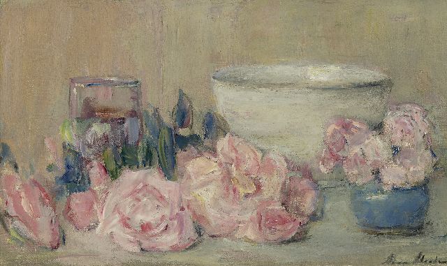 Anna Abrahams | Still life with pink roses, Öl auf Leinwand, 30,5 x 50,0 cm, signed l.r.