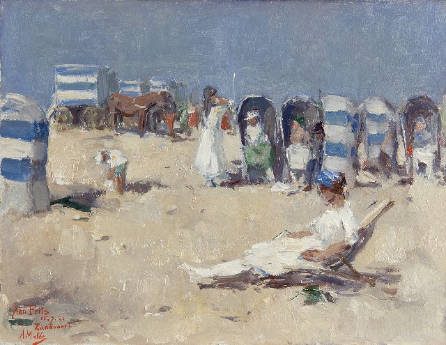 Adriaan Miolée | A day at the beach, Zandvoort, Öl auf Holzfaser, 26,8 x 34,8 cm, signed l.l. und dated 15.7.21