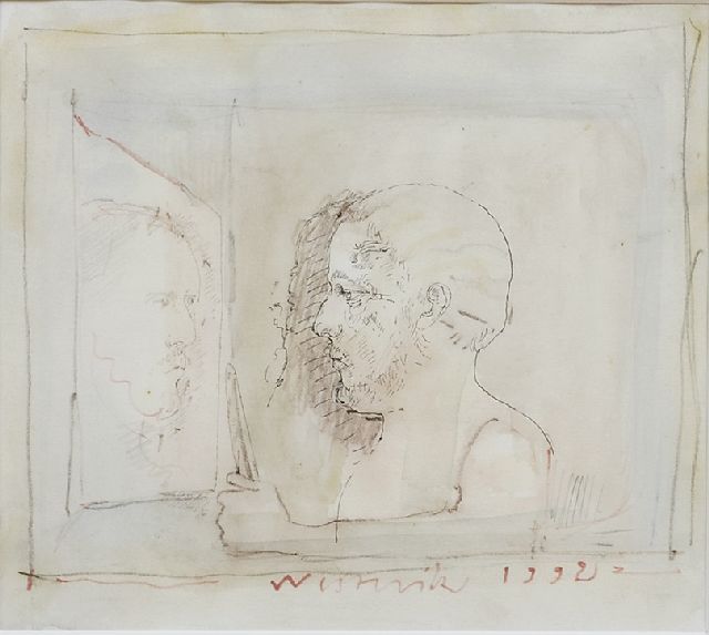 Co Westerik | Mann mit Messer und Spiegelbild, Aquarell, Kreide und Tinte auf japanischem Papier, 19,0 x 21,0 cm, Unterzeichnet M.u. und datiert 1992