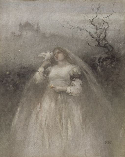 Maris M.  | The young bride, Aquarell auf Papier 27,7 x 22,3 cm, signed l.r. with monogram und painted ca. 1875-1876
