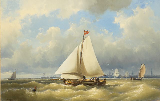 Jan H.B. Koekkoek | Ein Bojer in der nähe von Amsterdam, Öl auf Leinwand, 59,9 x 93,3 cm, signed l.l.