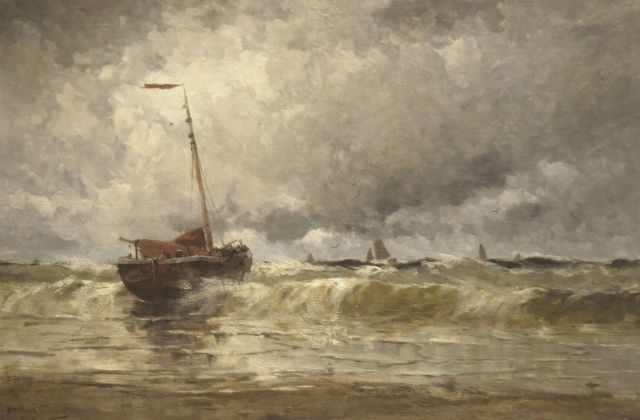 Willem Johannes Schütz | Moored fishing ships near the beach, Öl auf Leinwand, 80,5 x 120,4 cm, signed l.l. und dated 1880
