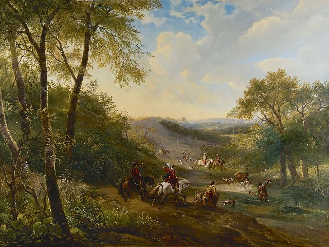 Wijnand Nuijen | A deer hunt in a valley, Öl auf Holz, 66,5 x 88,5 cm, signed l.r.