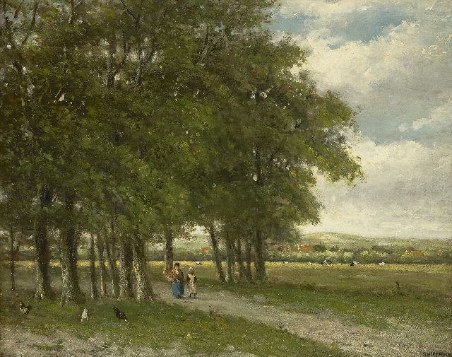 Heppener J.J.  | Auf dem Wege nach Hause in sonniger Landschaft, Öl auf Holz 40,8 x 52,2 cm, Unterzeichnet r.u.