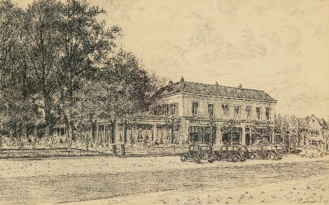 Louis Landré | Hotel Jan Tabak in Bussum, Kreide auf Papier, 32,0 x 51,5 cm, Unterzeichnet r.u. und datiert '37