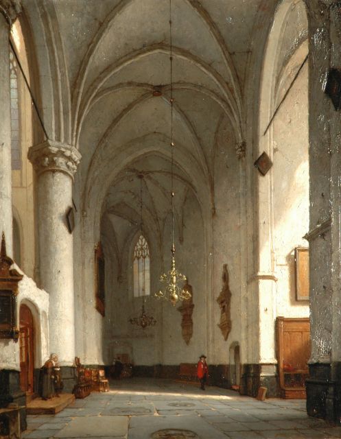 Jan Jakob Schenkel | A sunlit church interior, Öl auf Holz, 57,3 x 44,5 cm, signed l.r.
