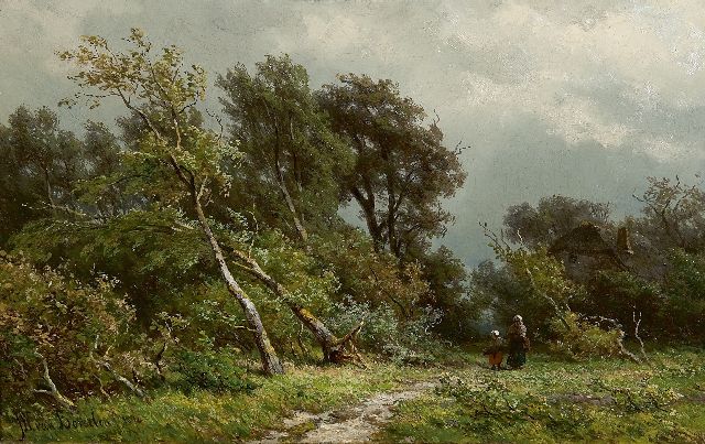 Jan Willem van Borselen | Holz lesen nach dem Sturm, Öl auf Holz, 22,5 x 35,3 cm, Unterzeichnet l.u. und datiert 1870
