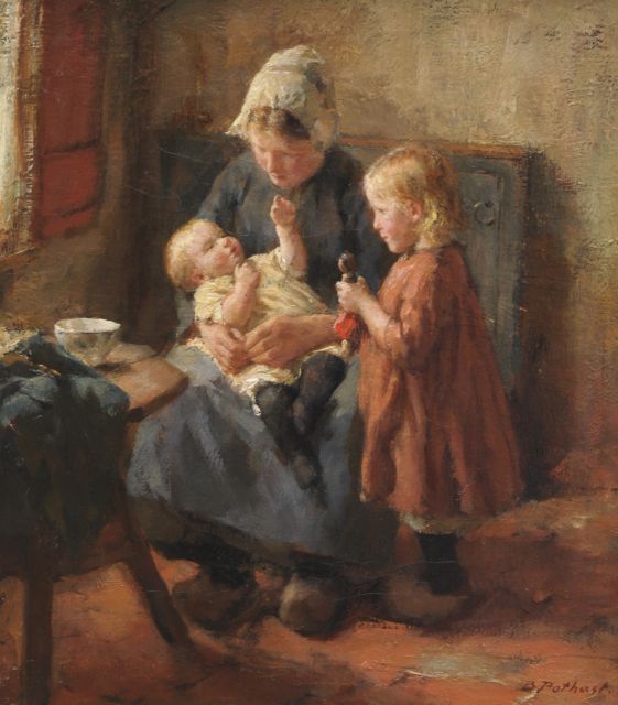 Bernard Pothast | Playing with the doll, Öl auf Leinwand, 34,9 x 30,4 cm, signed l.r.