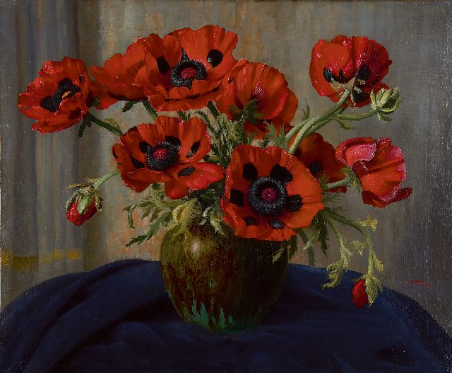 Cottaar P.J.M.  | Roses in a vase, Öl auf Leinwand 54,8 x 66,8 cm, signed l.r. und l.r.