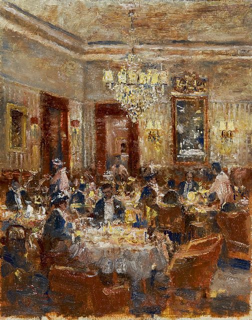 Rolf Dieter Meyer-Wiegand | A festive evening at the restaurant, Öl auf Holz, 30,0 x 23,9 cm, signed l.l.