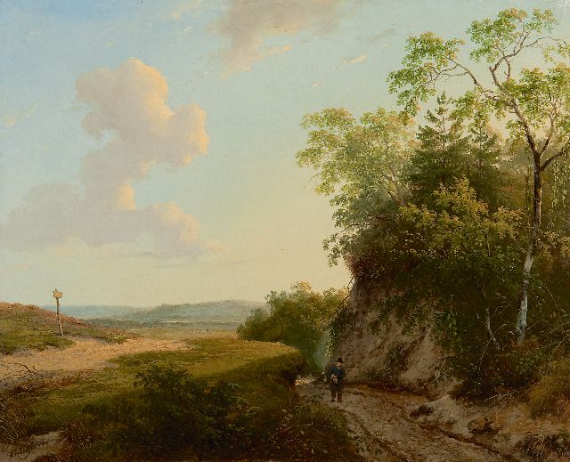 Andreas Schelfhout | Landschaft in Geldern mit Spaziergänger, Öl auf Leinwand, 33,6 x 41,3 cm, Unterzeichnet l.u. und zu datieren ca. 1830