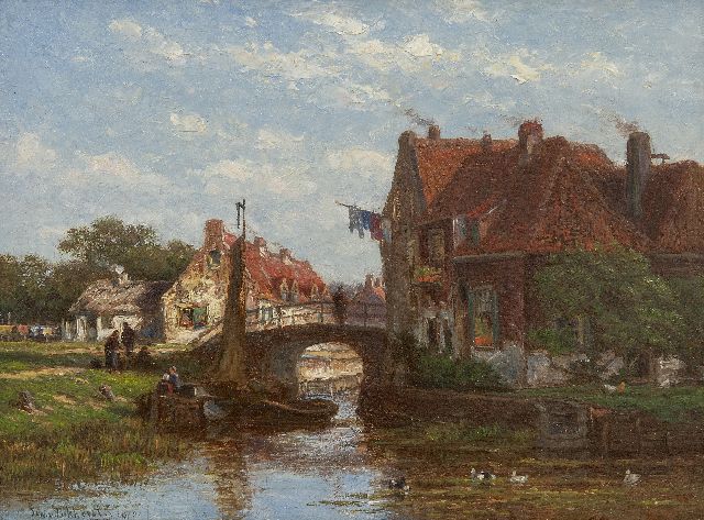 Lokhorst J.N. van | Dorfkanal mit angelegten Booten, Öl auf Holz 17,9 x 23,9 cm, Unterzeichnet l.u. und datiert 1870